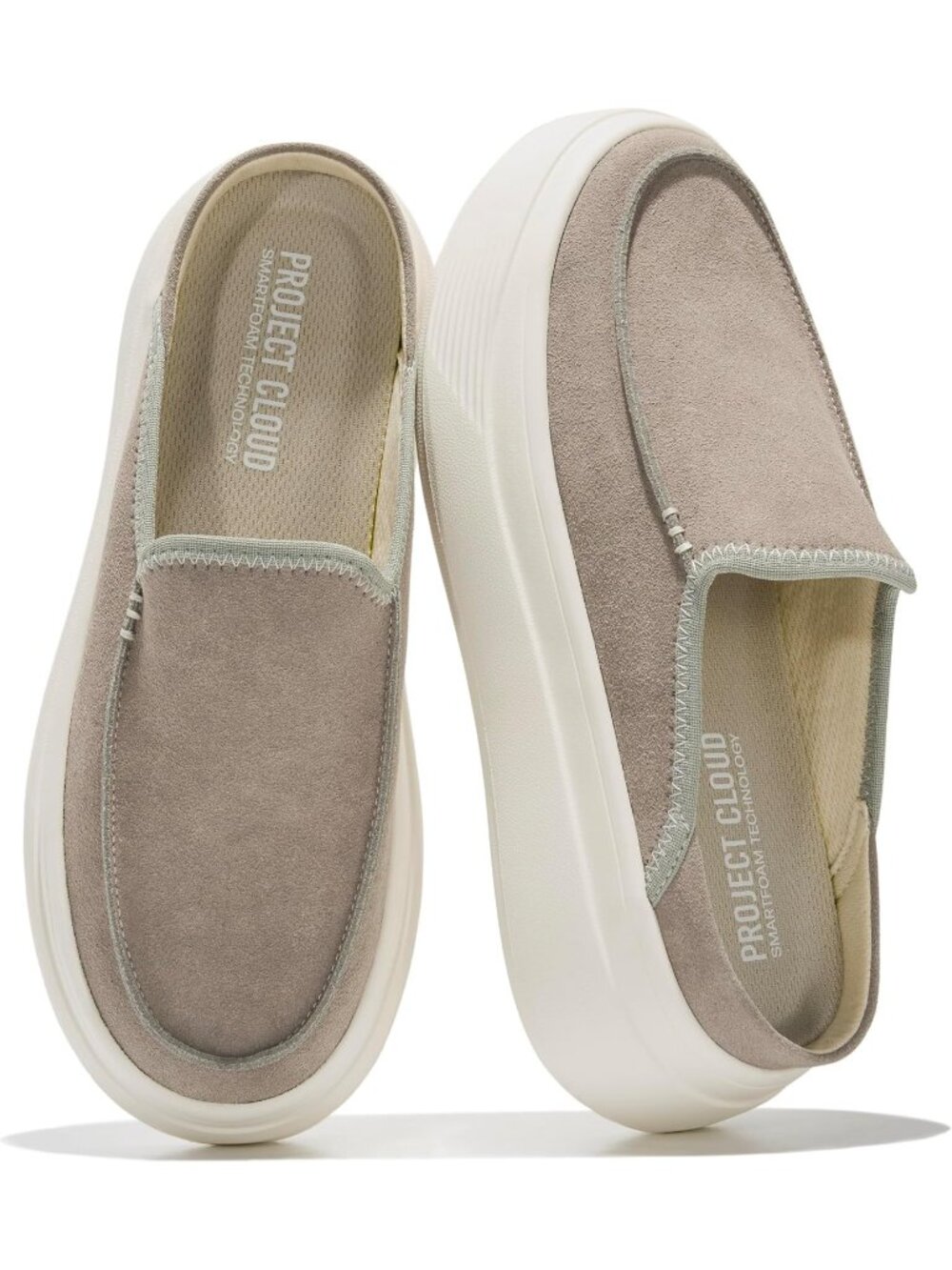 Women's Grey Suede Rubber Sole Clogs & Mules Stylish Non-Slip Loafers Shoes